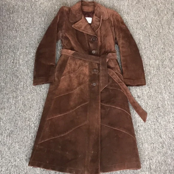 Vintage suede full length button up trench with belt - fully lined - Picture 3 of 7